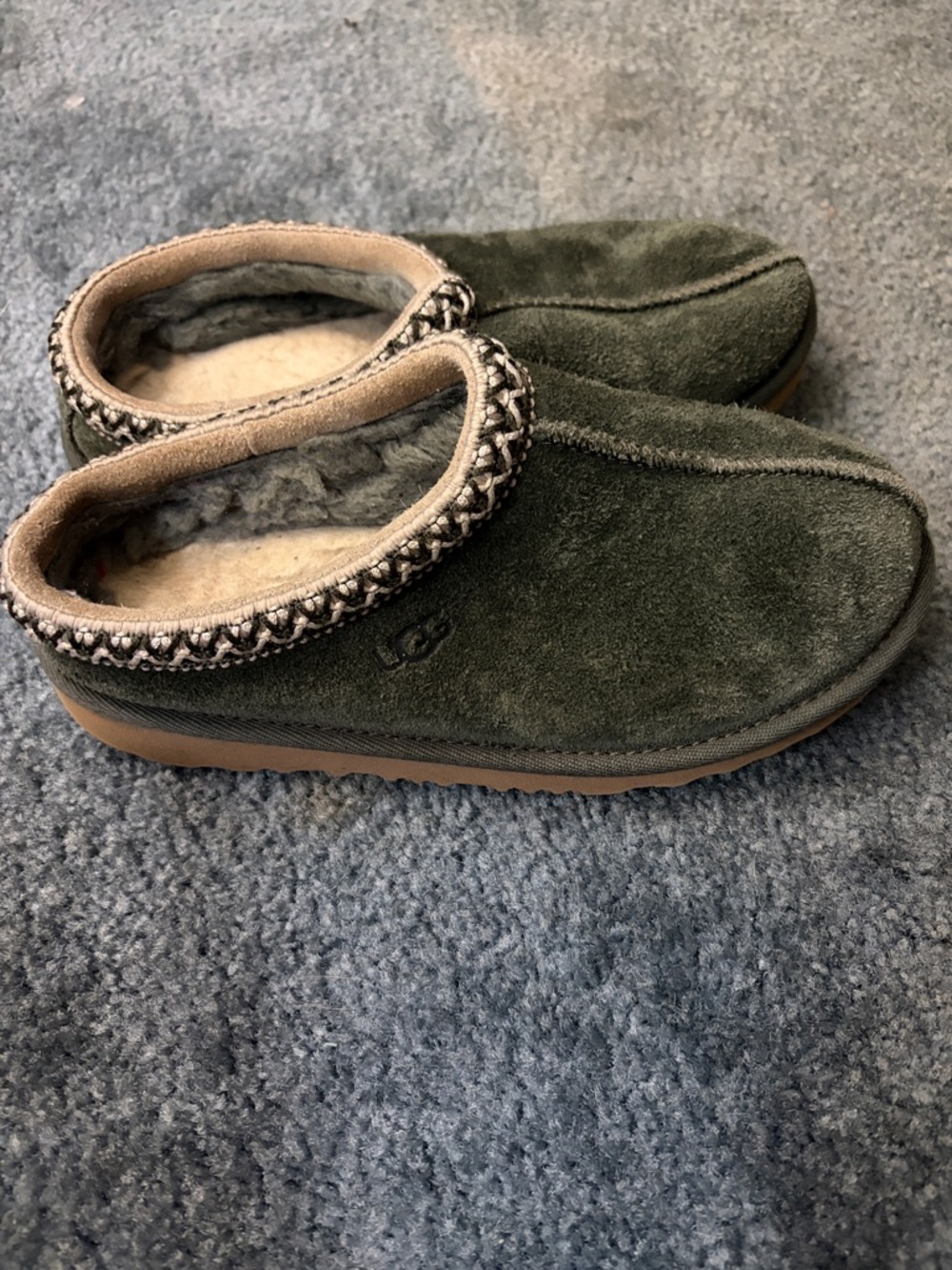 UGG Olive Suede Shearling-Lined Slip-Ons